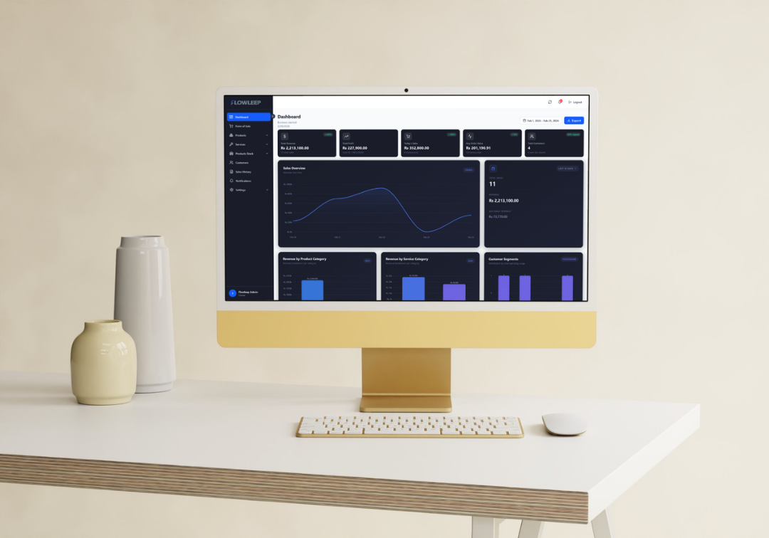 Flowleep POS and analytics dashboard preview