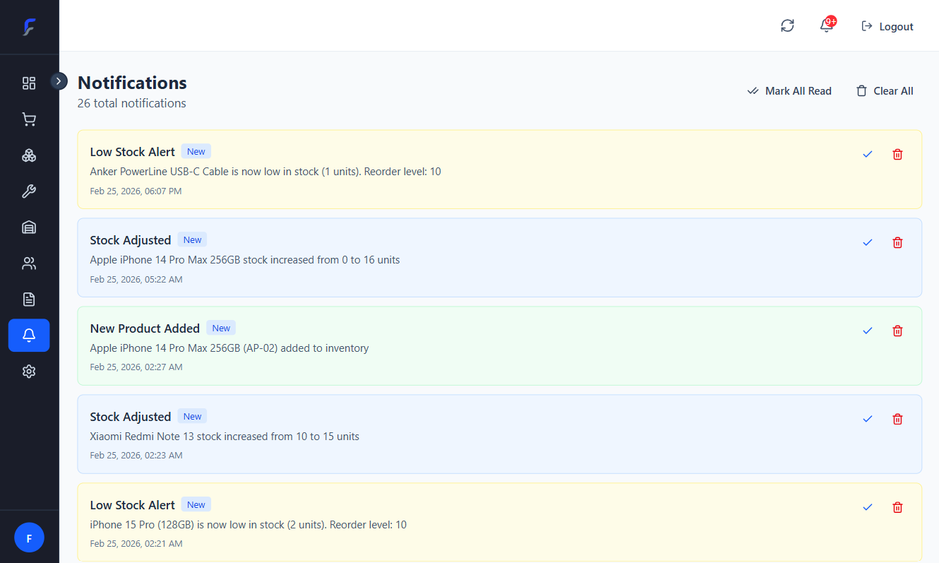 Flowleep notifications and alerts interface